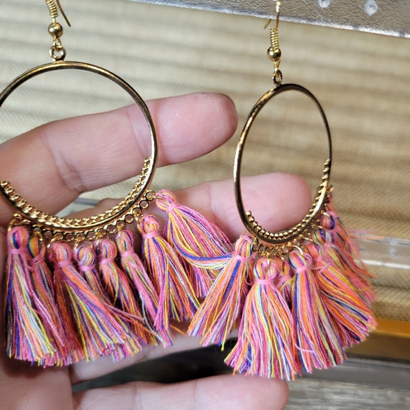 Pink & Turquoise Costume Jewelry Set Earrings, Beaded Bangle, Handmade Bracelet - Picture 2 of 9